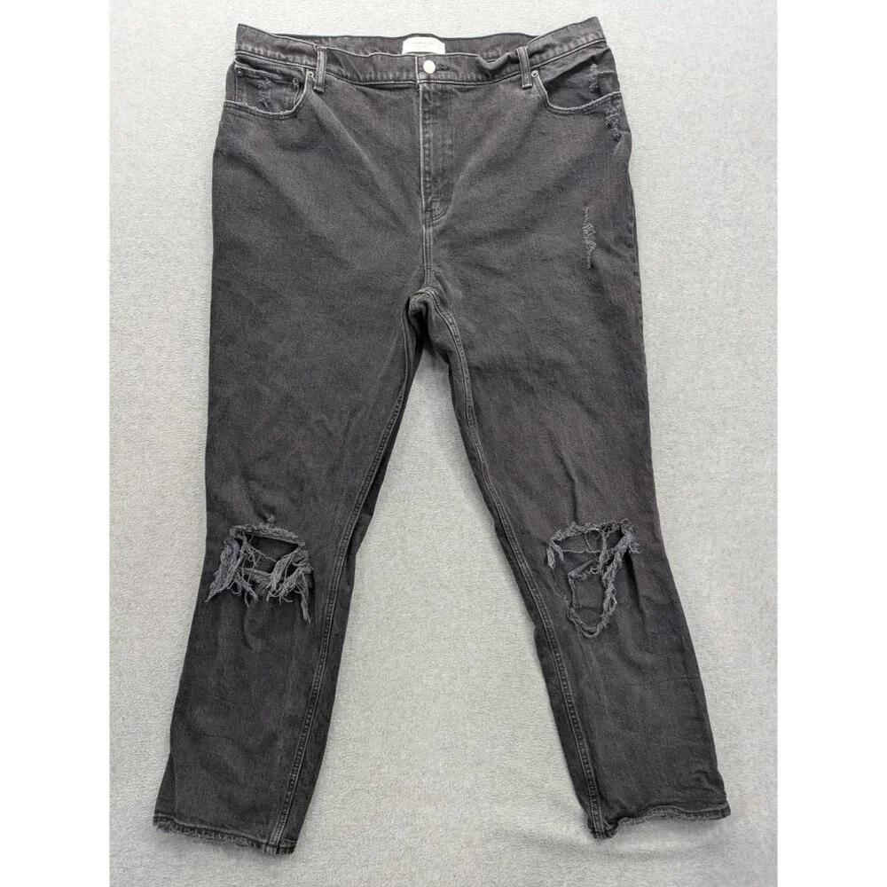 Abercrombie & Fitch 90s Straight Jeans Womens 35 Long Gray High Rise Distressed